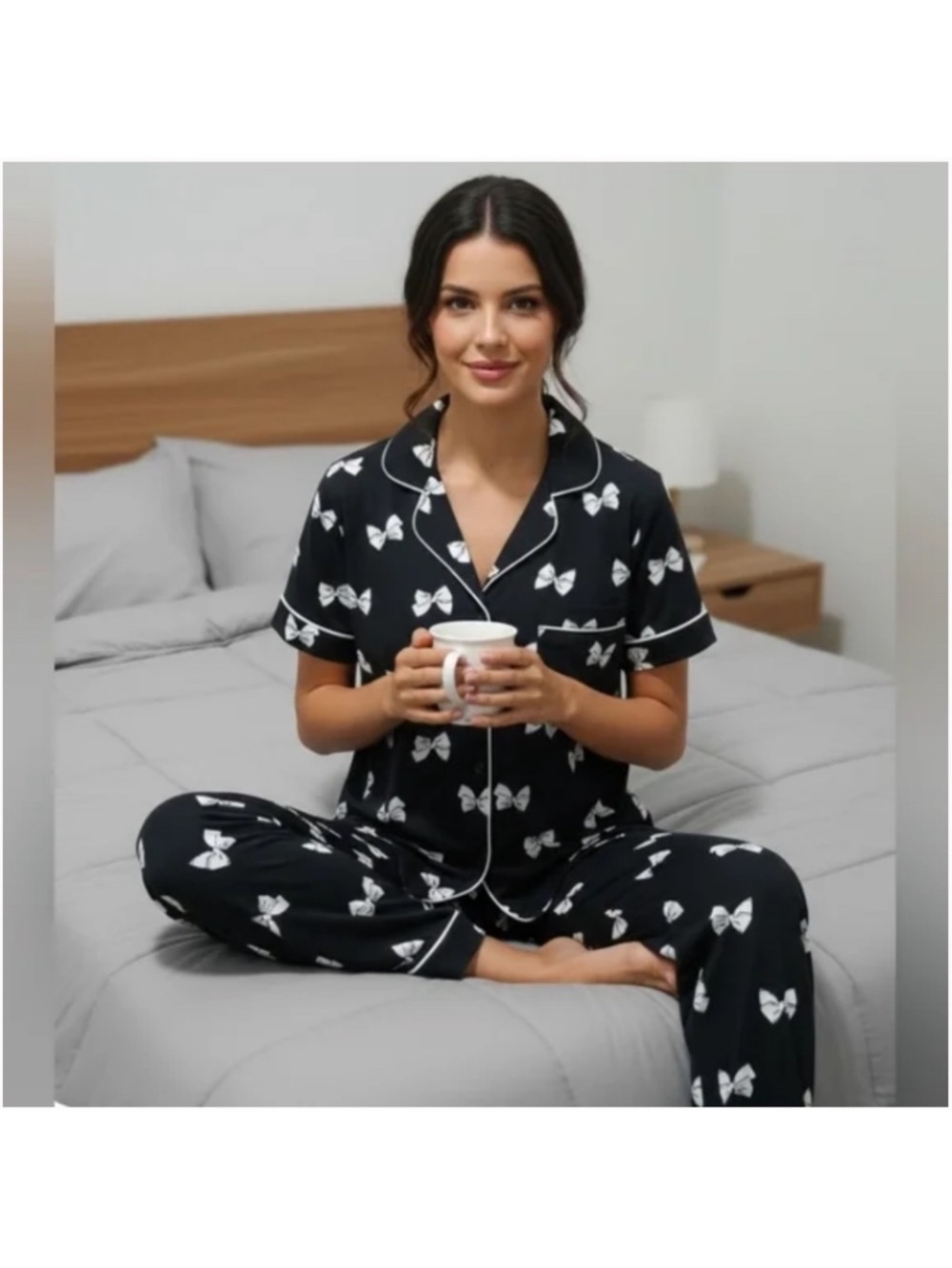 New Kate Spade Black and White Bow Pajama Set size L